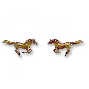 Zarah Galloping Horse Stud Earrings Sterling Silver-Plated Brown Stallion Pony